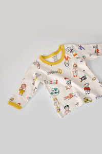 Set bluzita cu maneca lunga si panataloni lungi, 100% bumbac organic, BabyCosy, Galben