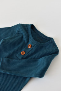 Set bluzita cu maneca lunga si pantaloni lungi din bumbac organic si modal - Bleumarin BabyCosy - Img 4