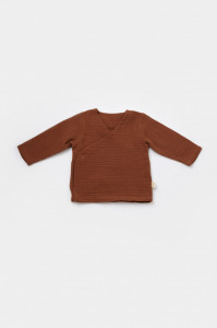 Set bluzita petrecuta si panataloni lungi din muselina, Baby Cosy, 100% bumbac organic, Caramiziu