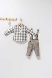 Set cu pantalonasi cu bretele si camasuta in carouri pentru bebelusi King, Tongs baby - Img 2