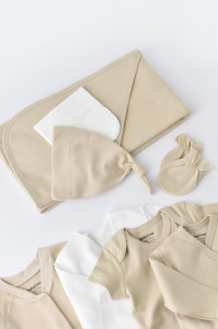 Set de 10 piese pentru nou nascut - 100% bumbac organic - Crem, BabyCosy - Img 9