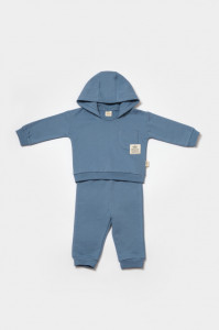 Set hanorac cu gluga si pantaloni, Two thread, 100%bumbac organic - Indigo, BabyCosy