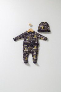Set salopeta cu caciulita cu volanas pentru bebelusi Fun Penguin, Tongs baby - Img 1