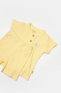 Set tricou cu pantaloni Bamboo, galben, BabyCosy, 50%bumbac+50% bambus