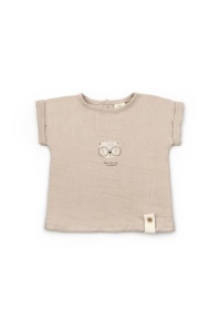 Set tricou maro cu pantaloni scurti TeddyBear, 100% bumbac organic, BabyCosy