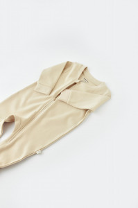 Salopeta cu fermoar cu maneca lunga si pantaloni lungi - 100%bumbac organic - Crem, BabyCosy - Img 3