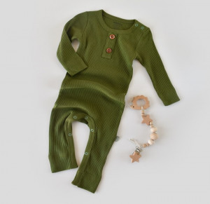 Salopeta cu maneca lunga si pantaloni lungi din bumbac organic si modal - Gri BabyCosy