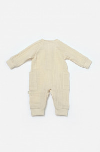 Salopeta cu nasturei, Winter muselin, 100% bumbac - Stone, BabyCosy