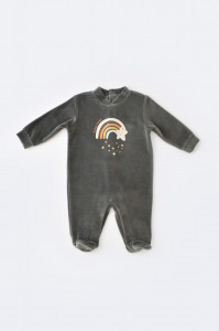 Salopeta Curcubeu cu maneca lunga si botosei din 80%bumbac organic si 20% poliester - Antracit, BabyCosy - Img 2