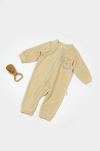 Salopeta Elefant cu maneca lunga din 80%bumbac organic si 20% poliester - Stone, BabyCosy