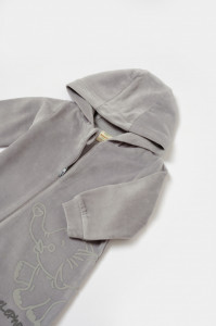 Salopeta Elefant cu maneca lunga si gluga din 80%bumbac organic si 20% poliester - Gri, BabyCosy