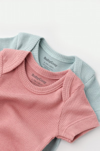 Set 2 body-uri bebe unisex din bumbac organic si modal - Mint/Rose, BabyCosy - Img 3