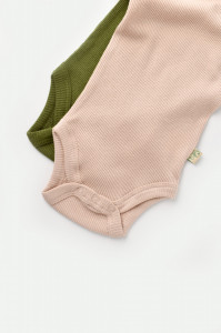 Set 2 body-uri bebe unisex din bumbac organic si modal - Verde/Blush, BabyCosy - Img 5