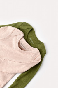 Set 2 body-uri cu maneca lunga bebe unisex din bumbac organic si modal - Verde/Blush, BabyCosy - Img 2