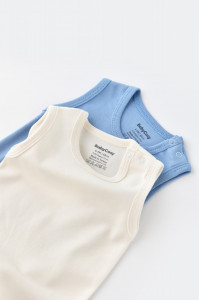 Set 2 body-uri fara maneci bebe unisex -100% bumbac organic - Ecru/Bleu, BabyCosy - Img 3