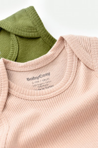 Set 2 body-uri fara maneci bebe unisex din bumbac organic si modal - Verde/Blush, BabyCosy - Img 5