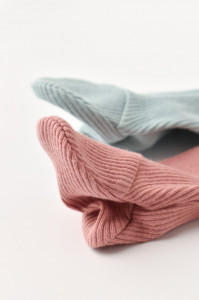 Set 2 pantaloni cu botosei bebe unisex din bumbac organic si modal - Mint/Rose, BabyCosy - Img 3