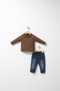 Set 2 piese cu bluzita si pantaloni de blugi Forest pentru baietei, Tongs baby - Img 2