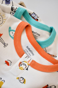 Set 2 salopetele cu maneca lunga si panataloni lungi - 100%bumbac organic - Portocaliu si Verde, Baby Cosy