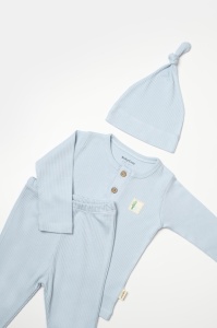 Set 3 piese:bluza, pantaloni si caciulita Bamboo, bleu, BabyCosy, 50% bumbac+50%bambus