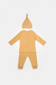 Set 3 piese:bluza, pantaloni si caciulita Bamboo, maro, BabyCosy, 50% bumbac+50%bambus