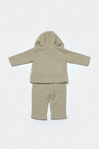Set bluza cu gluga si pantaloni, Winter muselin, 100% bumbac - Verde, BabyCosy