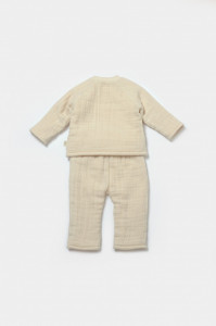 Set bluza dublata si pantaloni, Winter muselin, 100% bumbac - Stone, BabyCosy