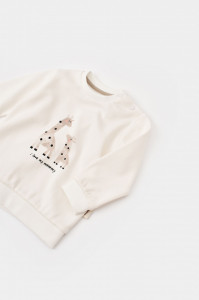Set bluzita cu maneca lunga si panataloni lungi cu buline Girafa, BabyCosy, 100% bumbac organic, Ecru