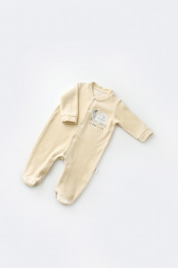 Set Broscuta cu salopeta si body din 80%bumbac organic si 20% poliester - Crem, BabyCosy - Img 4