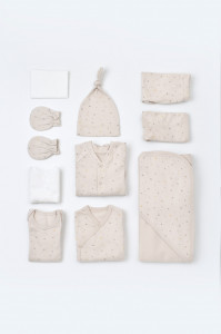 Set de 10 piese pentru nou nascut - 100% bumbac organic - Crem cu buline, BabyCosy - Img 3