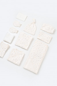 Set de 10 piese pentru nou nascut - 100% bumbac organic - Ecru cu buline, BabyCosy - Img 4