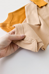 Set de 2 body-uri cu maneca lunga din bumbac organic si modal - Mustar/Somon BabyCosy - Img 5