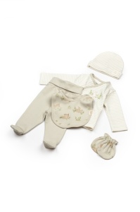 Set de 5 piese pentru nou nascut, 100% bumbac organic, Rabbit, BabyCosy