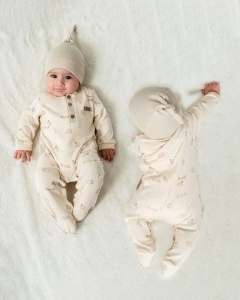 Set salopeta cu caciulita, Lamb, BabyCosy, 100% bumbac organic - Img 3