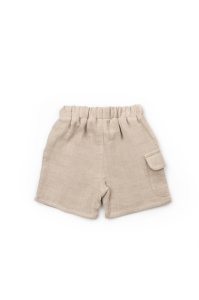 Set tricou ecru cu pantaloni scurti TeddyBear, 100% bumbac organic, BabyCosy