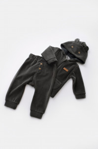 Set Ursulet cu bluzita cu fermoar si gluga si pantaloni lungi din 80%bumbac organic si 20% poliester - Antracit, BabyCosy - Img 2