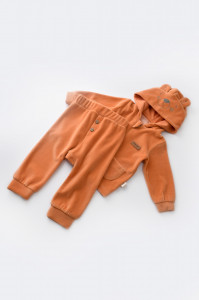 Set Ursulet cu bluzita cu fermoar si gluga si pantaloni lungi din 80%bumbac organic si 20% poliester - Portocaliu, BabyCosy - Img 2
