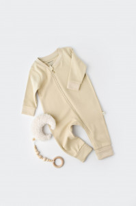 Salopeta cu fermoar cu maneca lunga si pantaloni lungi - 100%bumbac organic - Crem, BabyCosy