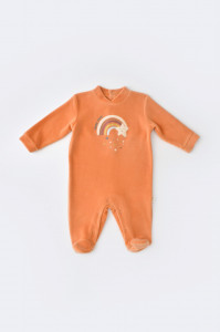 Salopeta Curcubeu cu maneca lunga si botosei din 80%bumbac organic si 20% poliester - Portocaliu, BabyCosy - Img 2