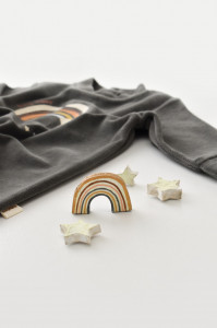 Salopeta Curcubeu cu maneca lunga si botosei din 80%bumbac organic si 20% poliester - Antracit, BabyCosy - Img 9