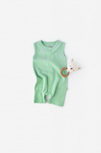 Salopeta fara maneci si pantaloni scurti - 100% bumbac organic - Mint, BabyCosy - Img 2