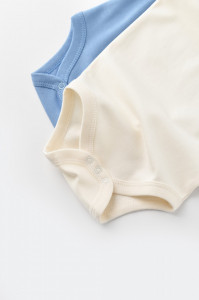 Set 2 body-uri fara maneci bebe unisex -100% bumbac organic - Ecru/Bleu, BabyCosy - Img 4