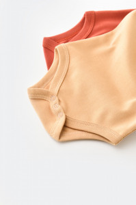 Set 2 body-uri fara maneci bebe unisex -100% bumbac organic - Mustar/ Scortisoara, BabyCosy - Img 4