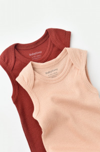Set 2 body-uri fara maneci bebe unisex din bumbac organic si modal - Caramiziu/Somon, BabyCosy - Img 2