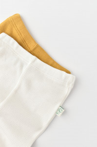 Set 2 pantaloni bebe unisex din bumbac organic si modal - Mustar/Ecru, BabyCosy - Img 3