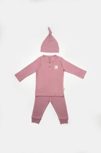 Set 3 piese:bluza, pantaloni si caciulita Bamboo, roz inchis, BabyCosy, 50% bumbac+50%bambus