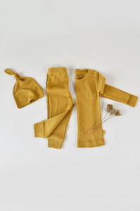 Set 3 piese: bluzita cu maneca lunga, pantaloni lungi si caciulita din bumbac organic si modal - Sofran, BabyCosy - Img 6