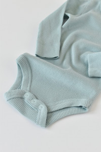 Set 4 piese: bluza, pantaloni, caciulita si manusi din bumbac organic si modal - Mint, BabyCosy - Img 6