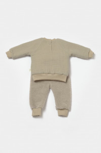Set bluza cu buzunar si pantaloni Ursulet, Winter muselin, 100% bumbac dublat - Verde, BabyCosy