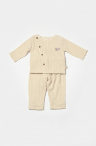 Set bluza cu nasturi si pantaloni , Winter muselin, 100% bumbac - Stone, BabyCosy